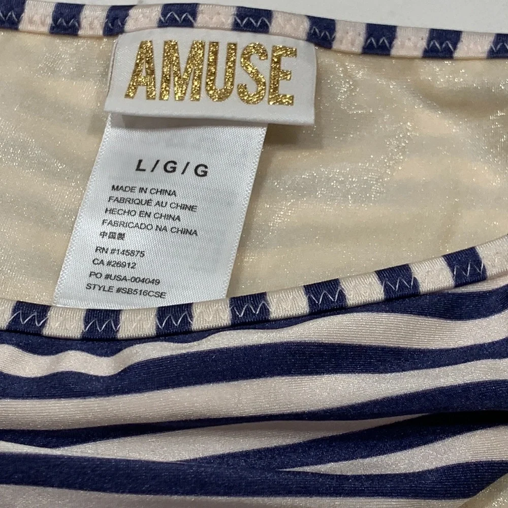 AMUSE SOCIETY Striped Bikini Bottom Large Blue Cream